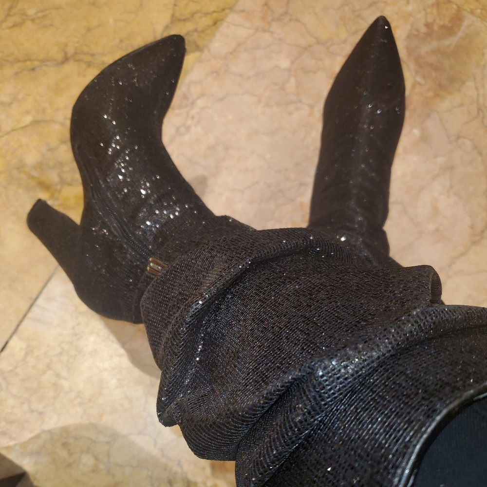 Black Shimmer Knee Boots